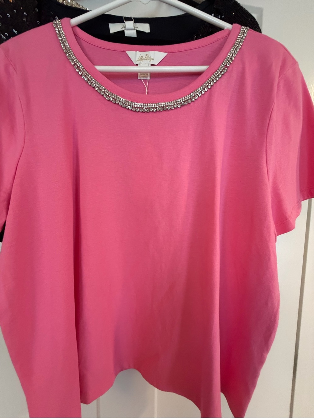 Lilly Pulitzer CLAIRMONT RHINESTONE Knit Shirt Confetti Pink NWT Size Large